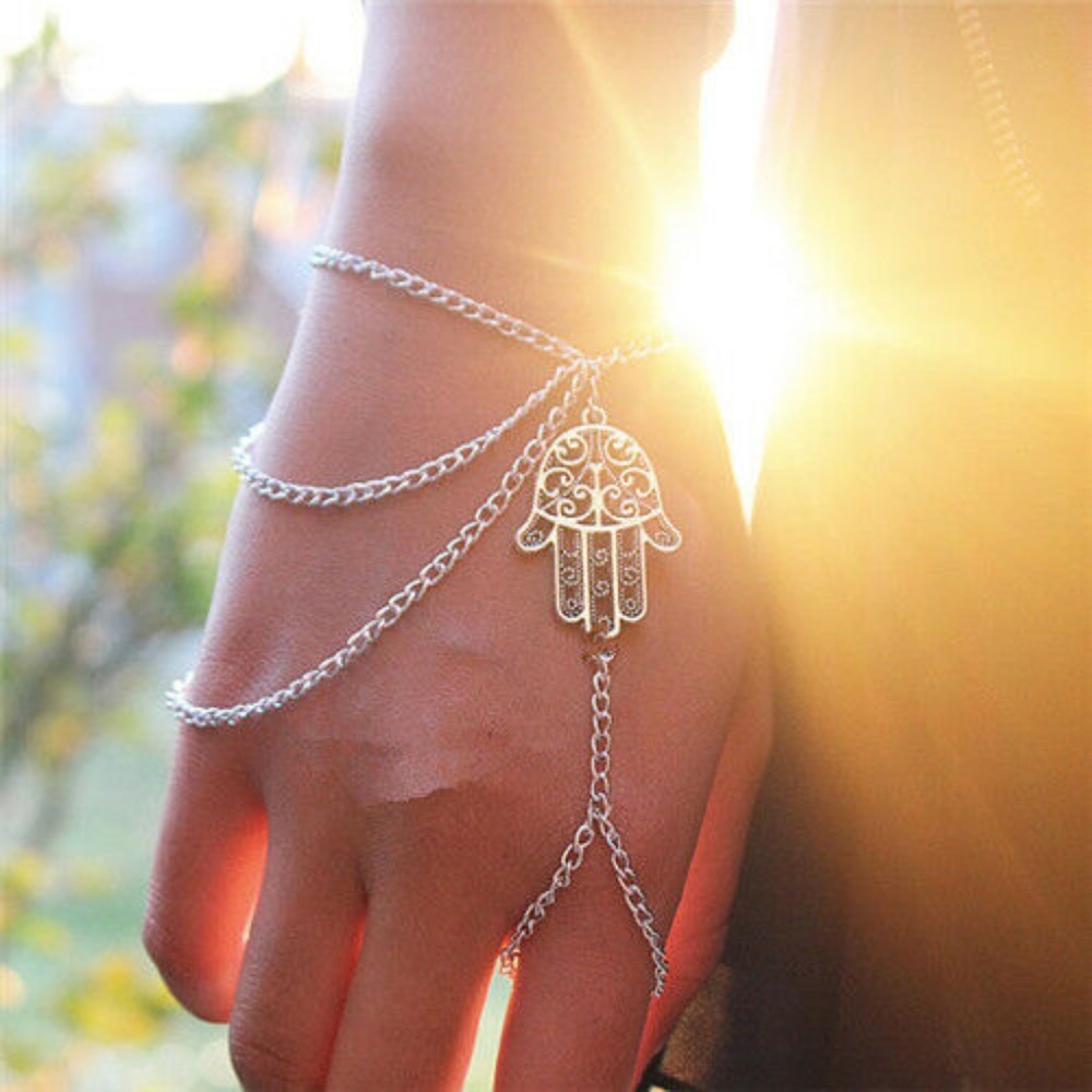'Follow Her' Tribal Palm Hand Finger Ring Bracelet - Picture 5 of 5